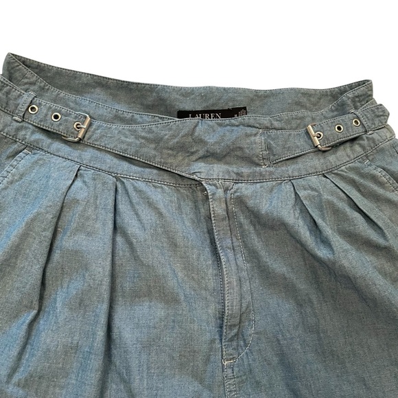 Ralph Lauren High Waist Pleated Chambray Shorts - Size 14-Side buckles-Pockets - Picture 5 of 12